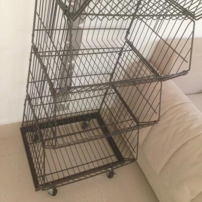 China Sustainable Collapsible Metal Wire Mesh Stacking Basket Rack , Mobile Tiered Wire Basket Display Stand for sale