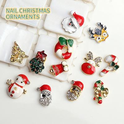 China Nail Art Accessories Christmas Deer Cartoon Snowman Hat Santa Sticker Decals Art Gift Alloy Decoration Christmas Stockings Christmas Nail for sale