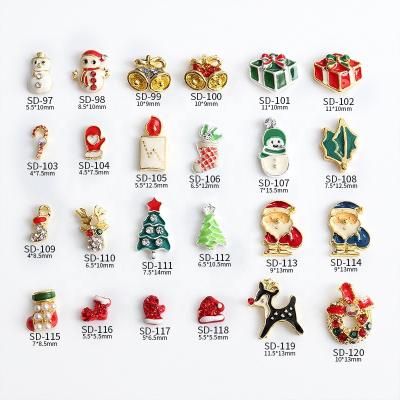 China Christmas Manicure Decoration Christmas Circle Alloy Style Gift Box Small Love Bead Cartoon Santa Claus 3D DIY Art Manicure Sticker for sale