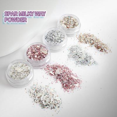 China Pink Nail Art Accessories Ready To Ship Power Popular High Quality Popular Brocade Nail Powder Milky Way Spar PVC Material for sale