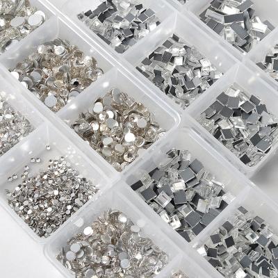 China Diamond Hot Sale Product Mixed Diamond Flat Bottom Loose Diamond Six Boxes /Plate Bottom Nail Art Rhinestone In Stock for sale