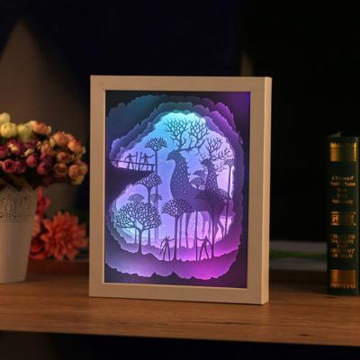 China Romantic Decoration Atmosphere Light For Halloween Christmas Paper Cut 3D Shadow Light Box Kit for sale