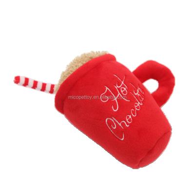 China Viable Chocolate Squeaky Hot Dog Plush Soft Drink Spoof Toy With Mesh Material for sale