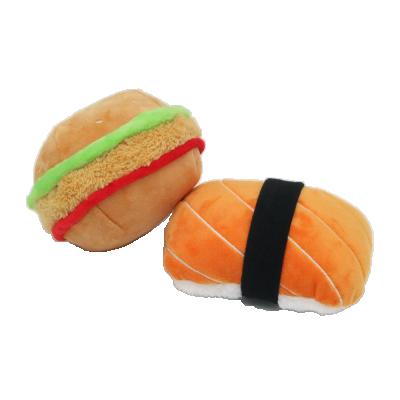 China 2021 Sustainable Pet Products Plush Salmon Nigiri Sushi Chicken Burger Pet Products Squeaker Dog Toy Set for sale