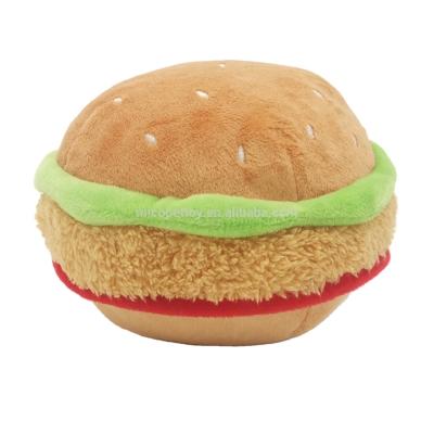 China Viable Ready To Ship Simulation Plush Squeaky Hamburger Dog Toy With Soft Stuffing for sale