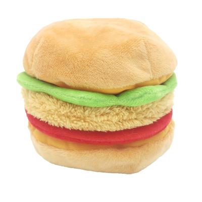 China New Stocked Weekly Business Plush Hamburger Dog Squeaky Toy for sale