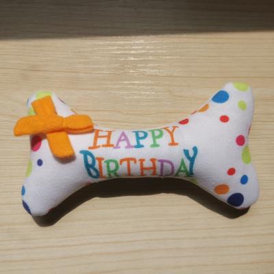 China Birthday Cake Dog Chew Viable Soft Stuffing Squeaky Toy, Dog Birthday Gift Bone for sale