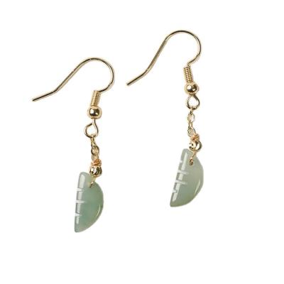 China Fine Quality Natural Jade Earrings Green Jade Stone Texture Earring for sale