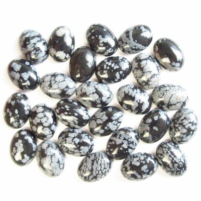 China Free Shipping Hot Sell 12Pcs 18x13x6mm Natural Angel Snowflake Obsidian Oval Shape Cabochon Flat Bottom For Making Ring Necklace for sale