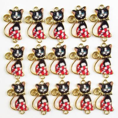 China Free Shipping 20Pcs Cute Red And Black Enamel Animal Alloy Cat Pendant For DIY Necklace Bracelet Charm Jewelry Accessories for sale