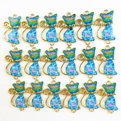 China Free Shipping 20Pcs Cute Blue&Yellow Enamel Animal Alloy Cat Pendant For Bracelet Necklace DIY Charm Jewelry Accessories for sale