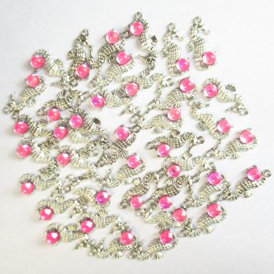 China Free Shipping CLASSIC Peachblow Crystal Rhinestones Charm Silver Alloy Seahorse 20Pcs For Bracelet DIY Jewelry Making for sale