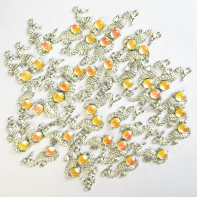 China 20Pcs Free Shipping CLASSIC Yellow Seahorse Crystal Rhinestones Charm Silver Alloy Charm For Bracelet DIY Jewelry Making for sale