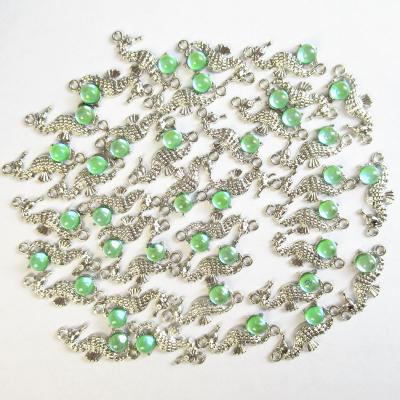 China 20Pcs Seahorse Green Crystal Rhinestones Charm Silver Alloy Free Shipping Charm For Bracelet DIY Jewelry Making for sale