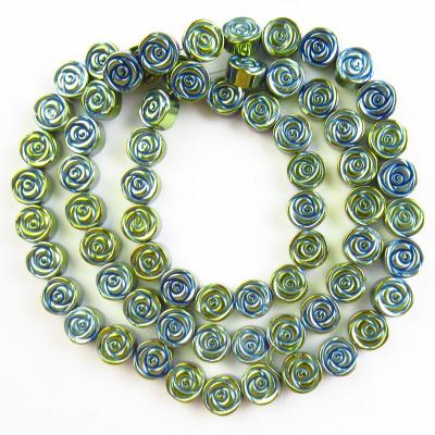 China Blue Green Plated Hematite Beads Free Shipping Wholesale Natural Stone Beads Blue Green Flower Shape Loose Hematite Beads For Jewelry Making DIY Bracelet Tube Spacer Beads for sale