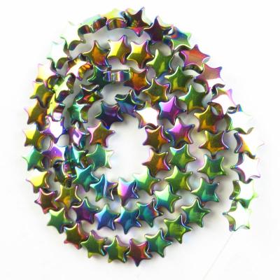 China Rainbow Plated Hematite Beads Free Shipping Wholesale Natural Stone Beads Rainbow Star Shape Loose Hematite Beads For Jewelry Making Spacer Beads diy bracelet tube for sale