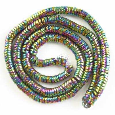 China Blue Green Plated Hematite Beads Free Shipping Natural Stone Beads Rainbow Twisted To Form Loose Hematite Beads For Jewelry Making DIY Bracelet Tube Spacer Beads for sale