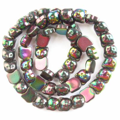 China Rainbow Plated Hematite Beads Free Shipping Wholesale Natural Stone Beads Rainbow Cat Head Shape Loose Hematite Beads For Jewelry Making Tube Spacer Beads diy bracelet for sale