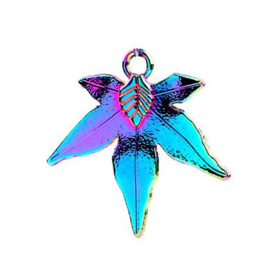 China Free Shipping 12Piece Custom DIY Cute Rainbow Maple Colorful Leaf Shape Alloy Key Chain Fashion Necklace Pendant Set Charm for sale