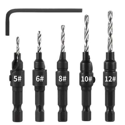 China Hole Drilling 5pcs HSS Countersink Wood Drill Bit Set With Bit Hex Wrench Screw Titanium Coating Hex Shank Shank Drill Bit For Woodworking for sale