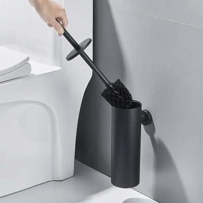 China 304 Stainless Steel Matte Black Modern Wall Mounted Metal Toilet Brush Holder Set for sale