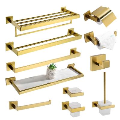 China Modern Luxury Morden Brushed Gold Washroom Accessories Toilet Bathroom Shower Set for sale