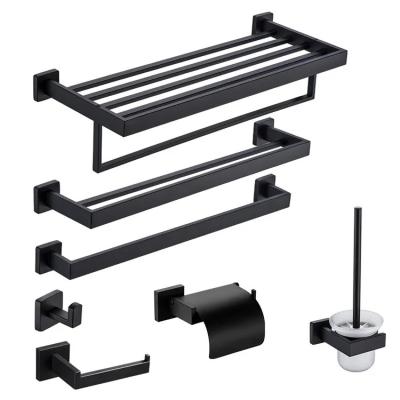 China Easy Assembly Bathroom Accessories SUS 304 Stainless Steel Bath Hardware Matte Bathroom Hardware Set Black for sale