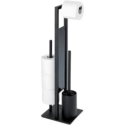 China Modern Multifunctional Bathroom Standing Stainless Steel Tissue Black Toilet Paper Holder With Toilet Brush Holders for sale