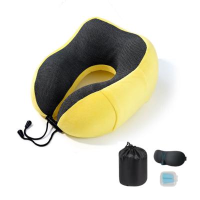 China 100% Cooling Memory Travel Pillow Memory Foam Neck Pillow Airplane Travel Set Pillow with 3D Eye Mask Earplugs and Storage Bag for sale