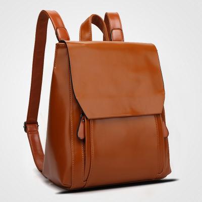 China Other China Trendy Wholesale Designer Wax Pu Leather Daily Women Backpack Bag 2021 Young Lady Bags for sale