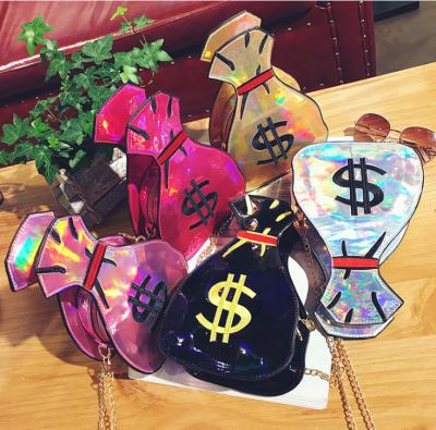 China Waterproof Funny Embroidery Dollars Shaped Cross - Body Bags Laser Ladies Shoulder Dollar Sign Chain Bag Women Handbags for sale