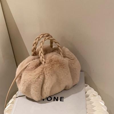 China Other 2022 wholesale women fur purses and handbags fall winter fashionable designer Bags for girls ladies weave to handle furry shoulder bags for sale