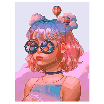 China New Classical/Postmodern Paint By Numbers For Adults Children DIY Kit Oil Painting Kits On Canvas Acrylic Sunglasses Cartoon Girl for sale