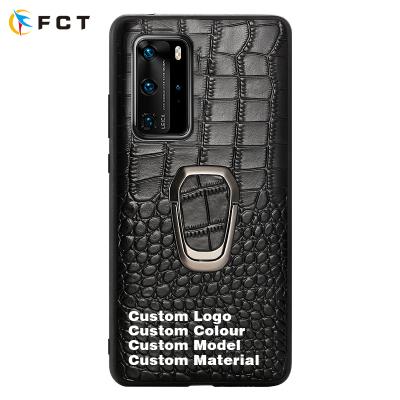 China Android Embossed Crocodile Pattern Alloy Plating Ring Bracket Cover By Shockproof Leather Phone Case For Huawei P40 for sale