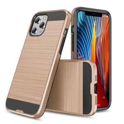 China Anti-fall fashion wire drawing carbon fiber texture TPU soft PC 2 in 1 shockproof back cover for Iphone 12 for sale