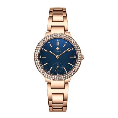 China New Arrival Water Resistant WR 8854 Luxury Rose Gold Stainless Steel Woman Watch With Charm Diamond For Female for sale