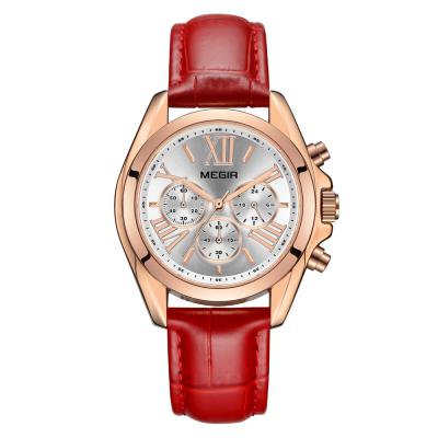 China Popular Fashion Design MEGIR 2114 Auto Date Waterproof Elegant Leather Ladies Watch for sale