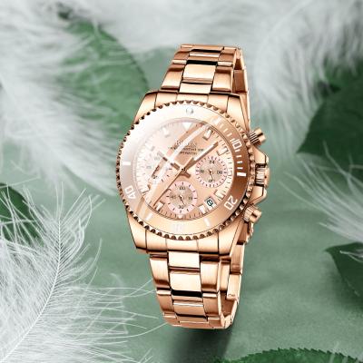 China Auto Date Luxury Women Watches Fashion Luxury Rose Gold Water Resistant Stainless Steel High Quality Gift Wristwatch for sale