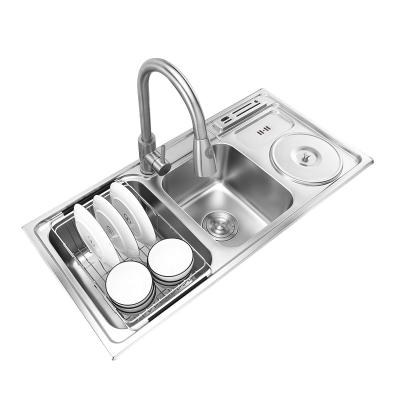 China Without Faucet Modern Handmade 304 Stainless Steel Apron Farmhouse Kitchen Sink Double Bowl Kitchen Sink Set for sale