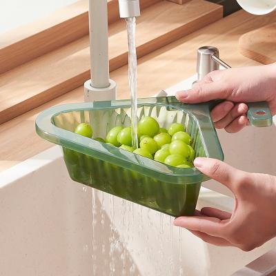 China Viable Triangular Drain Basket Sink Pull Up Kitchen Faucet Lavatory Pool Storage Free Punching Basket for sale