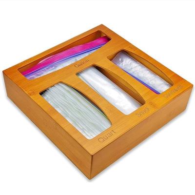 China Freshness Keeping Kitchen Drawer Bag Organizer Food Storage Bag Holders Bamboo Bamboo Storage Box for sale