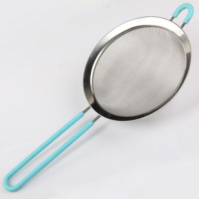 China Food Grade Sustainable Mesh Strainer Stainless Steel Colander With Reinforced Frame And Sturdy Rubber Grip Handle for sale