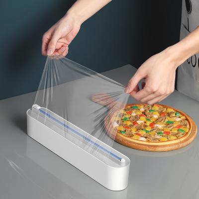 China Durable Plastic Shrink Wrap Dispenser Aluminum Foil Kitchen Condom Box Cling Film Slide Cutter for sale