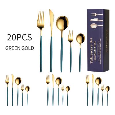 China Shiny Luxury Western Dinnerware Set Stainless Steel 20pcs Cutlery Set Wedding Viable Hotel Dinnerware Set Fork Knife Spoon Dinnerware Set for sale