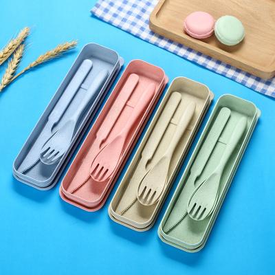 China Sustainable Portable Cutlery Plastic Utensils Set Baby Kids Dinner Biodegradable Colorful Wheat Straw With Case for sale