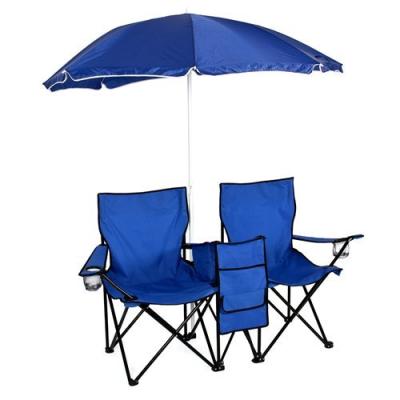 China Modern Camp And Beach Double Folding Chair With Removable Umbrella And Cooler for sale