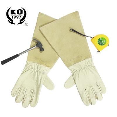 China Comfortable High Quality Safety Anti Cut Cuff Outdoor Household Garden Landscaping Leather Gloves Long for sale