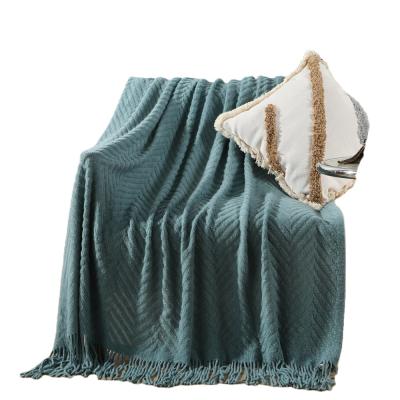 China Antistatic Custom Acrylic Woven Soft Knitted Throw Blanket With Fringe Tassels for sale