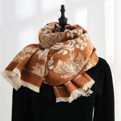 China Floral Fashion Knitted Women's Autumn Winter Cashmere Scarves And Shawls for sale