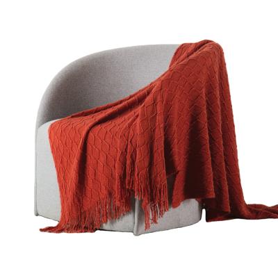 China Hot Sale High Quality Luxury Soft 100%Acrylic Anti-Static Throw Woven Knit Blanket With Tassel for sale